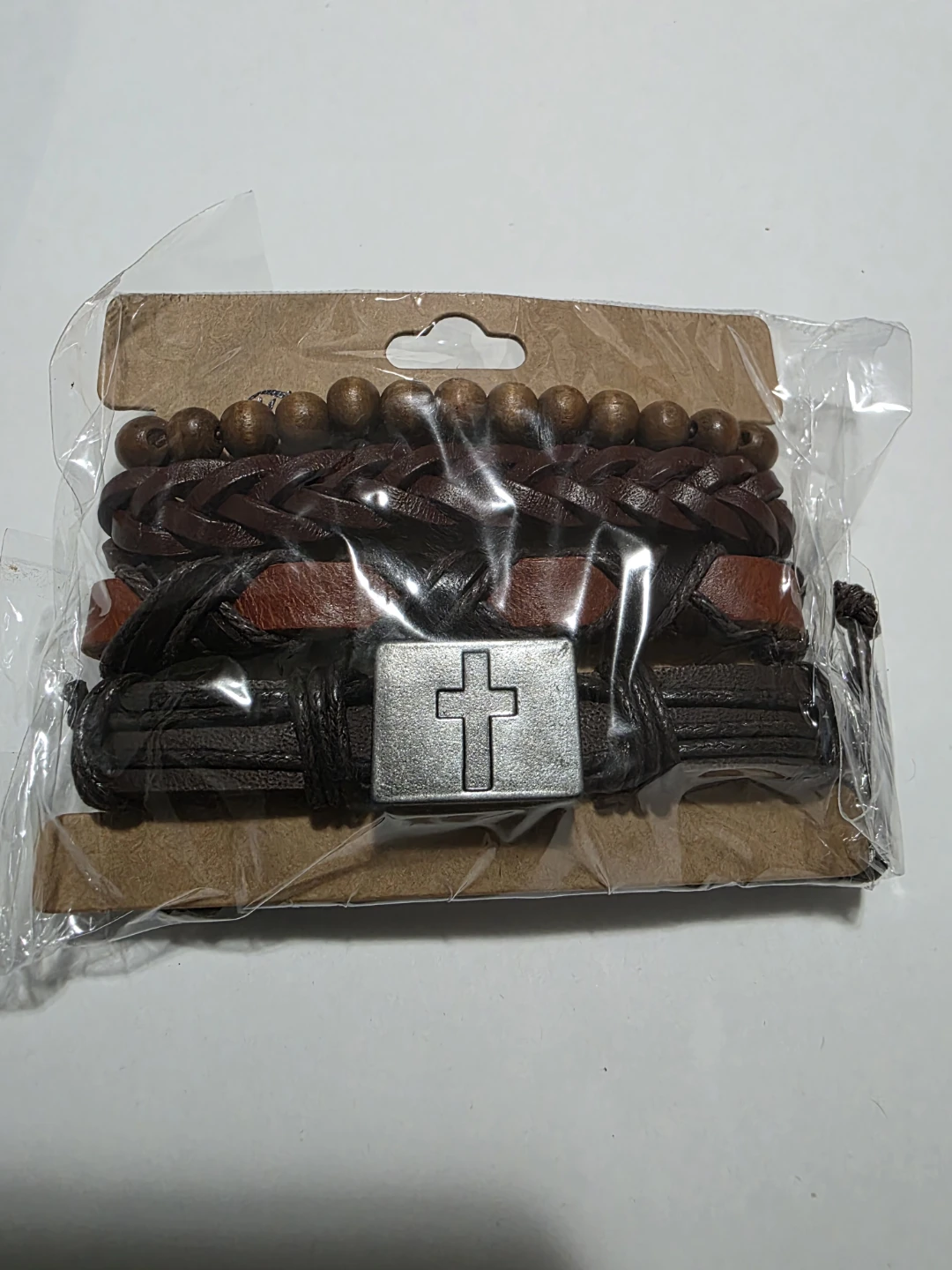 Set of 4 Brown Leather and Bead Bracelets