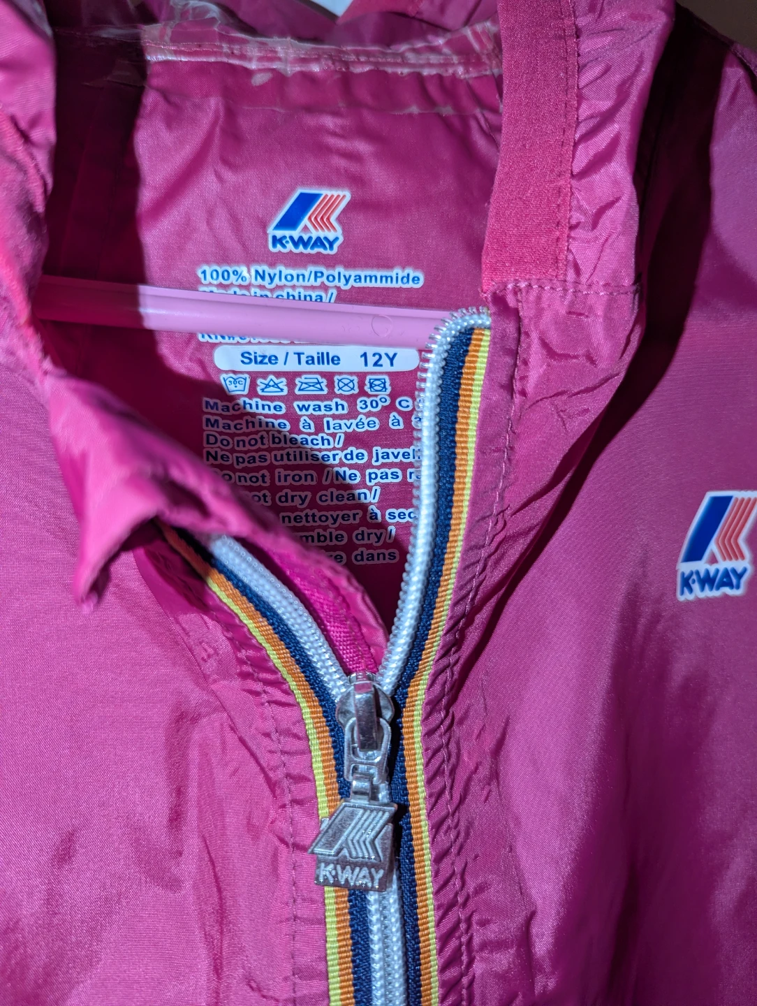 K-Way Pink Rain Jacket/ Windbreaker, Size 12Y - photo 3