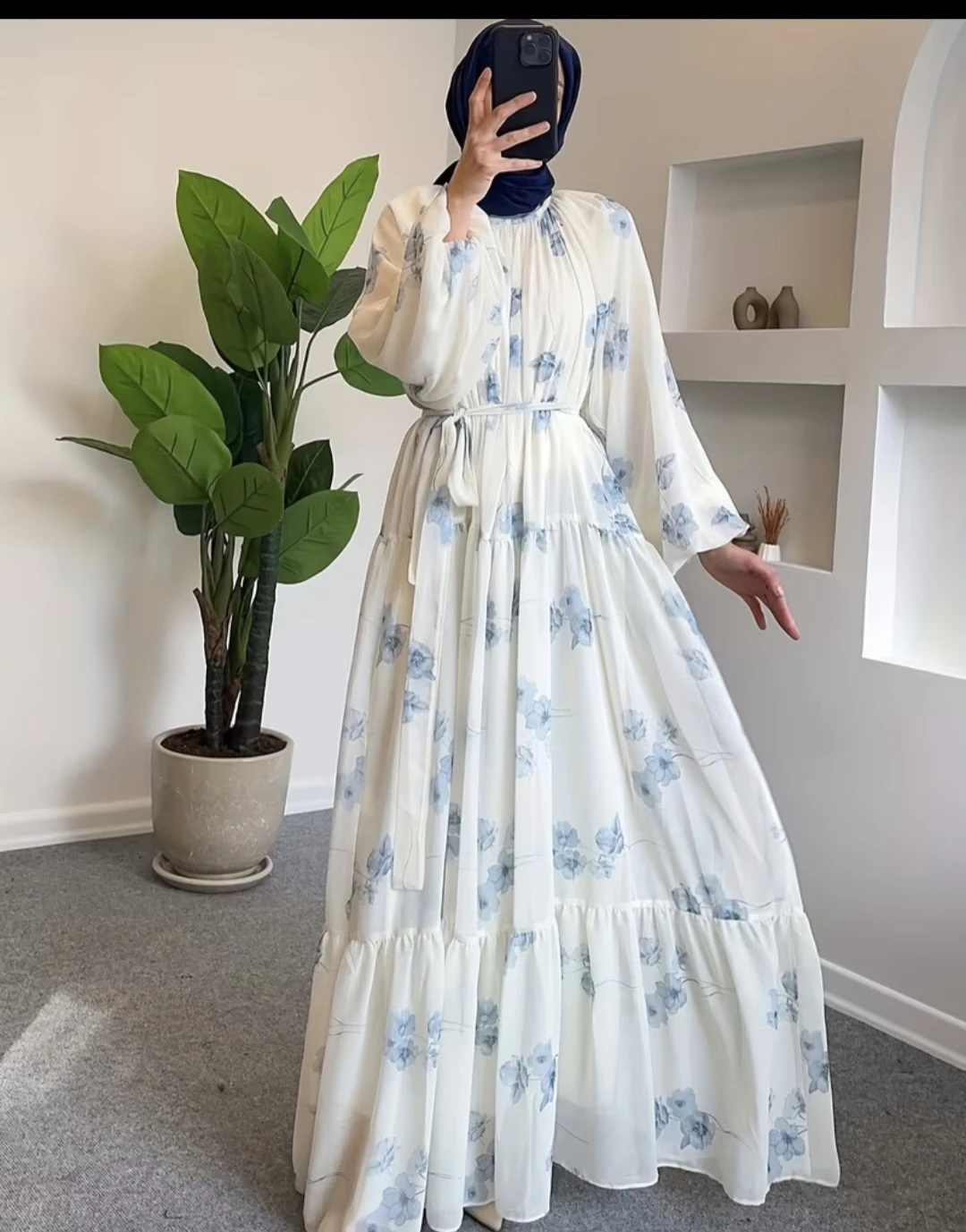 White and Blue Floral Maxi Dress
