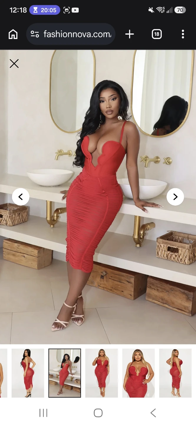Fashion Nova Red Ruched Midi Dress
