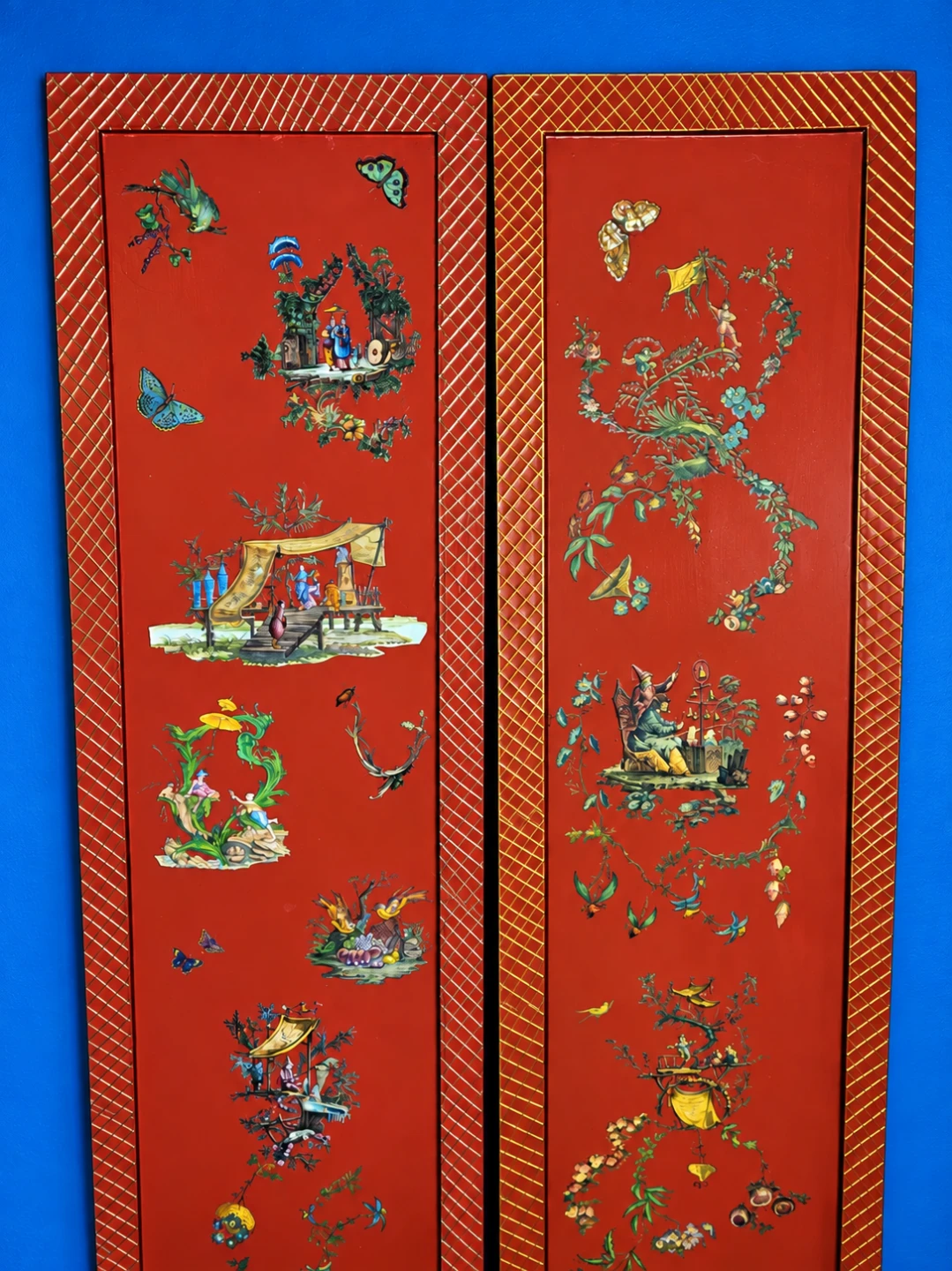 Pair of Vintage Tall Chinese Red and Gold Wall Panels - photo 4
