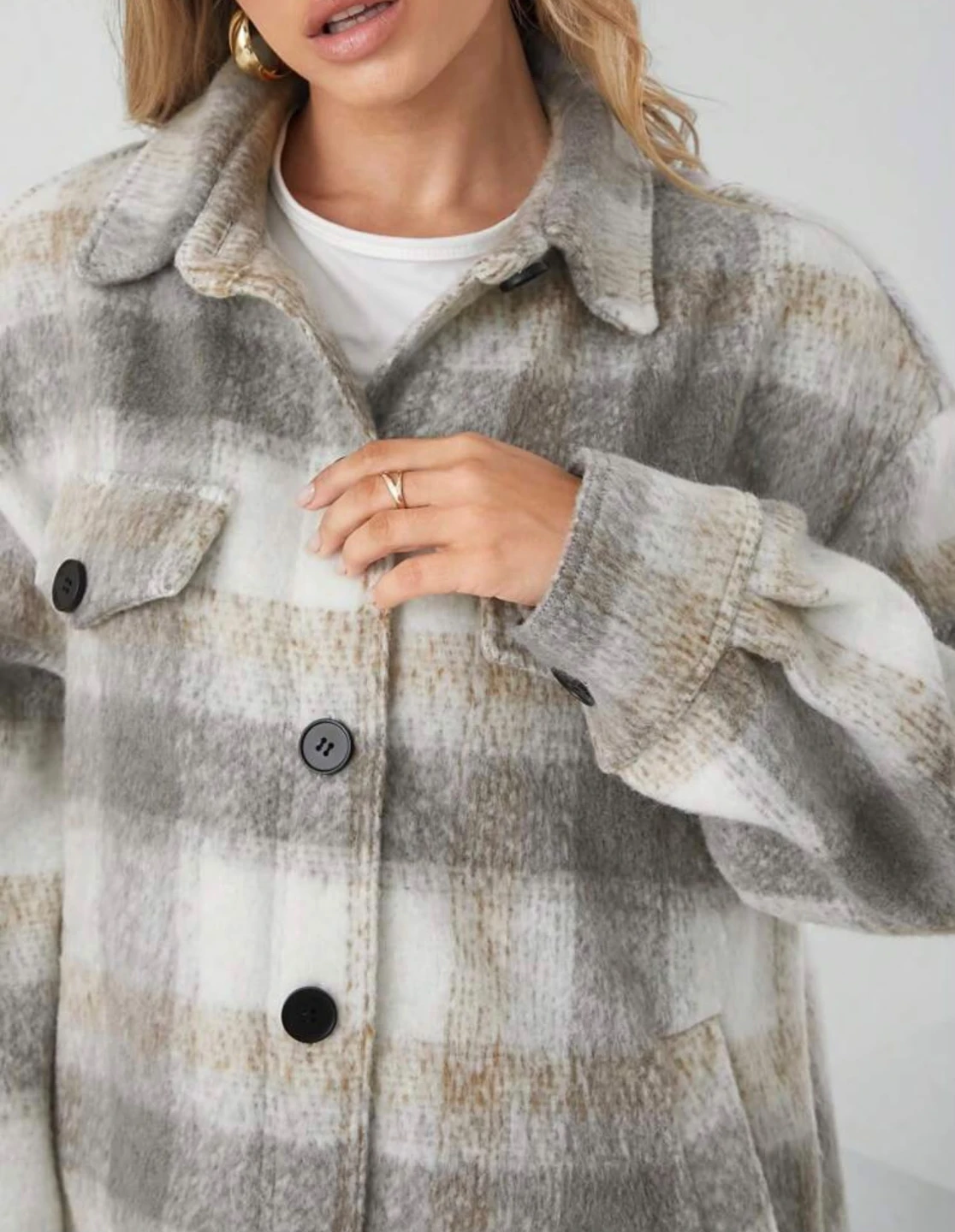 Grey and White Plaid Shacket Size L