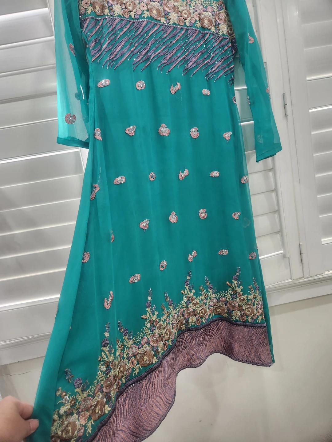 2 pc Teal Embroidered Chiffon Salwar Kameez - photo 4