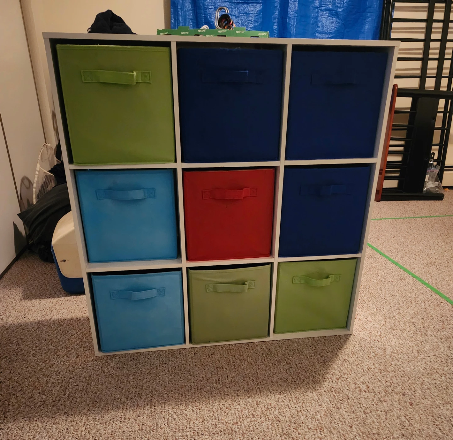 Ikea storage shelf with fabric bins