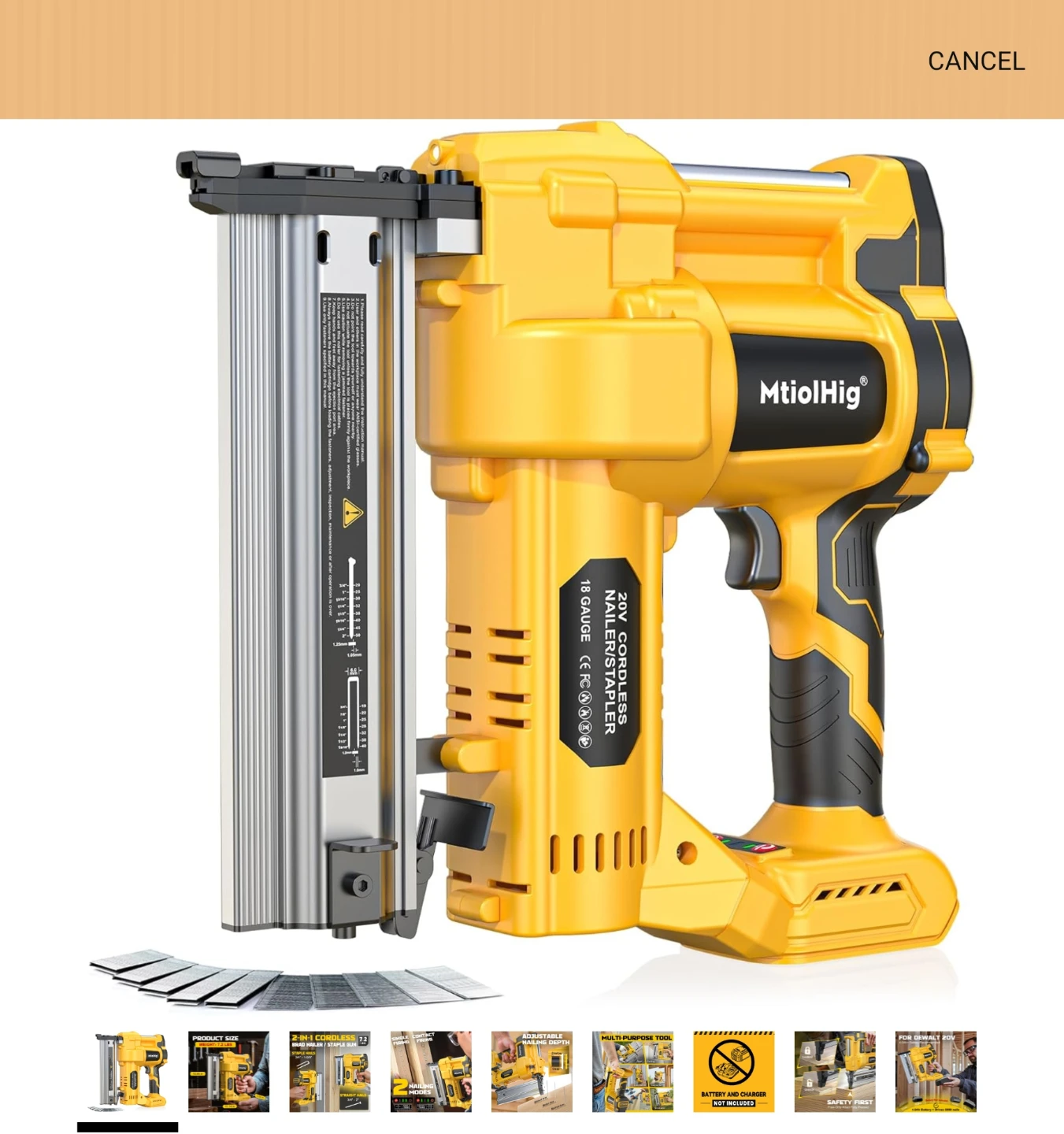 MtiohHig 20V Cordless 2-in-1 Brad Nailer / Staple Gun
