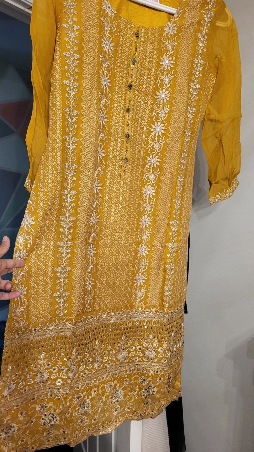Women's Yellow Embroidered Kurti and Pants Set