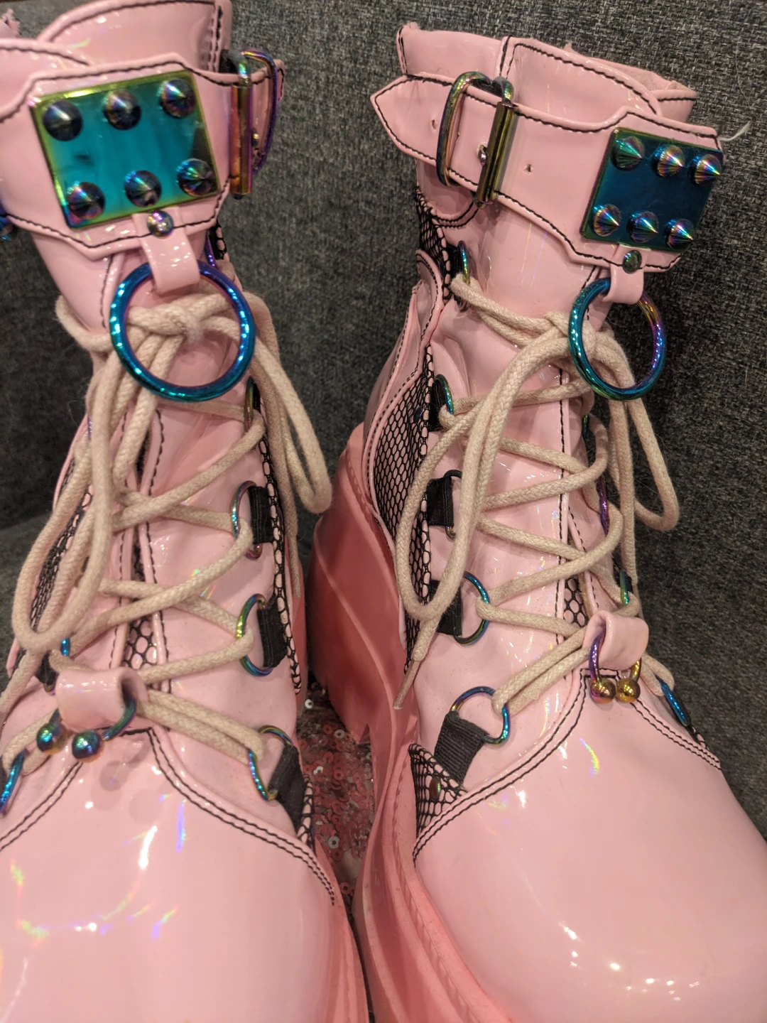 Demonia Pink Shaker 60 platform gothic irridescent metal accents - photo 3