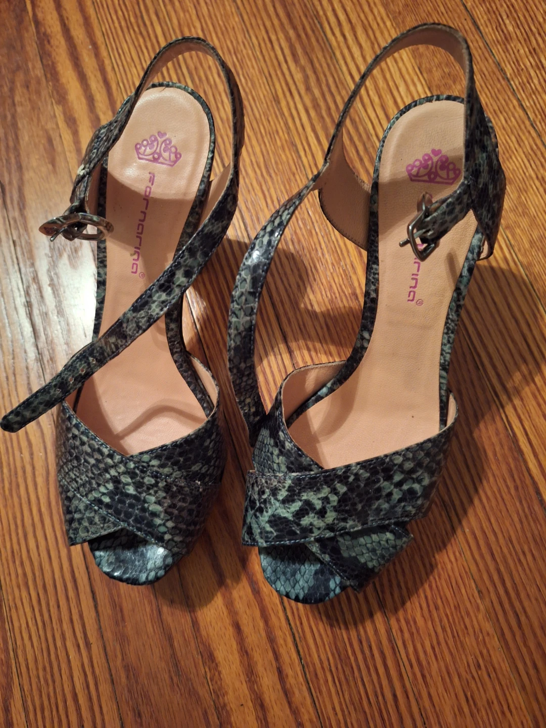 Snakeprint block heels