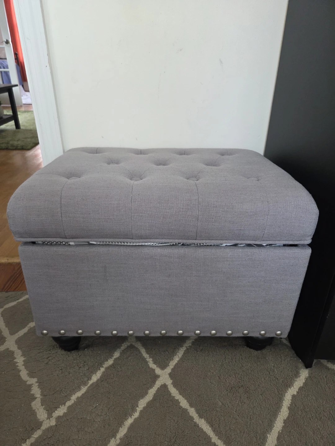 Gray Tufted Storage Ottoman