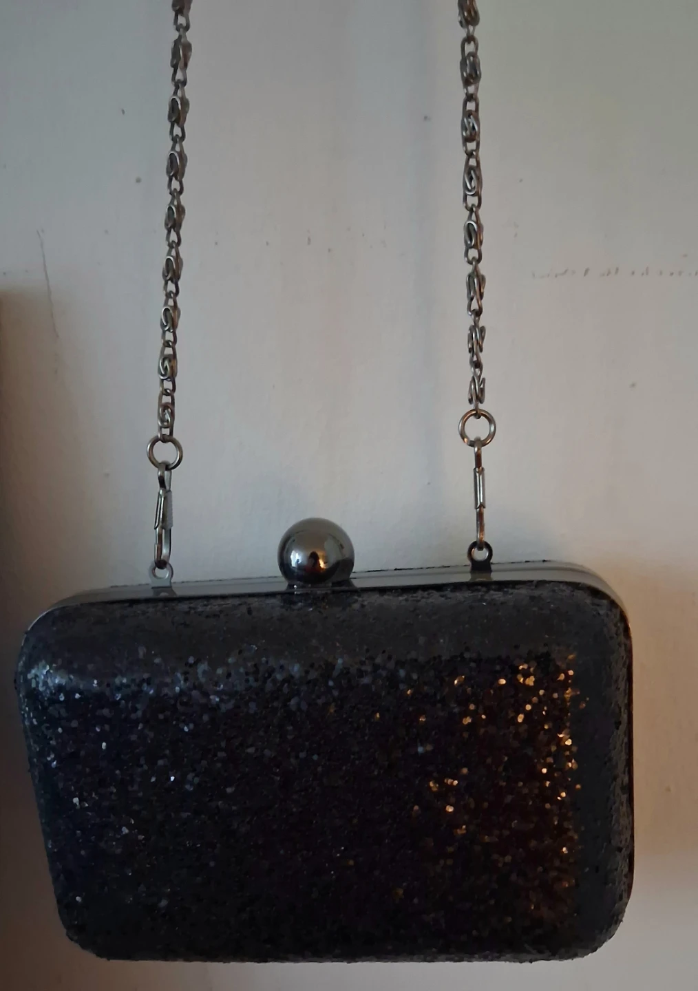ALDO Black Glitter Clutch with Chain