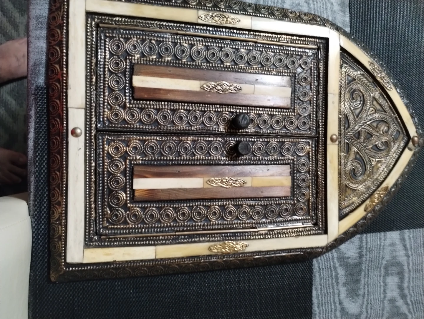 Vintage Ornate Wooden Inlaid Mirror with Drawers