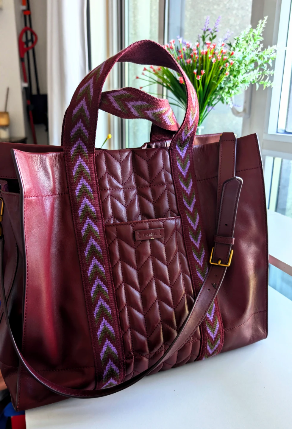 Fossil Leather Carmin Tote Bag in Bordeaux