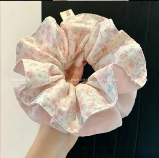 Floral pattern fabric scrunchie