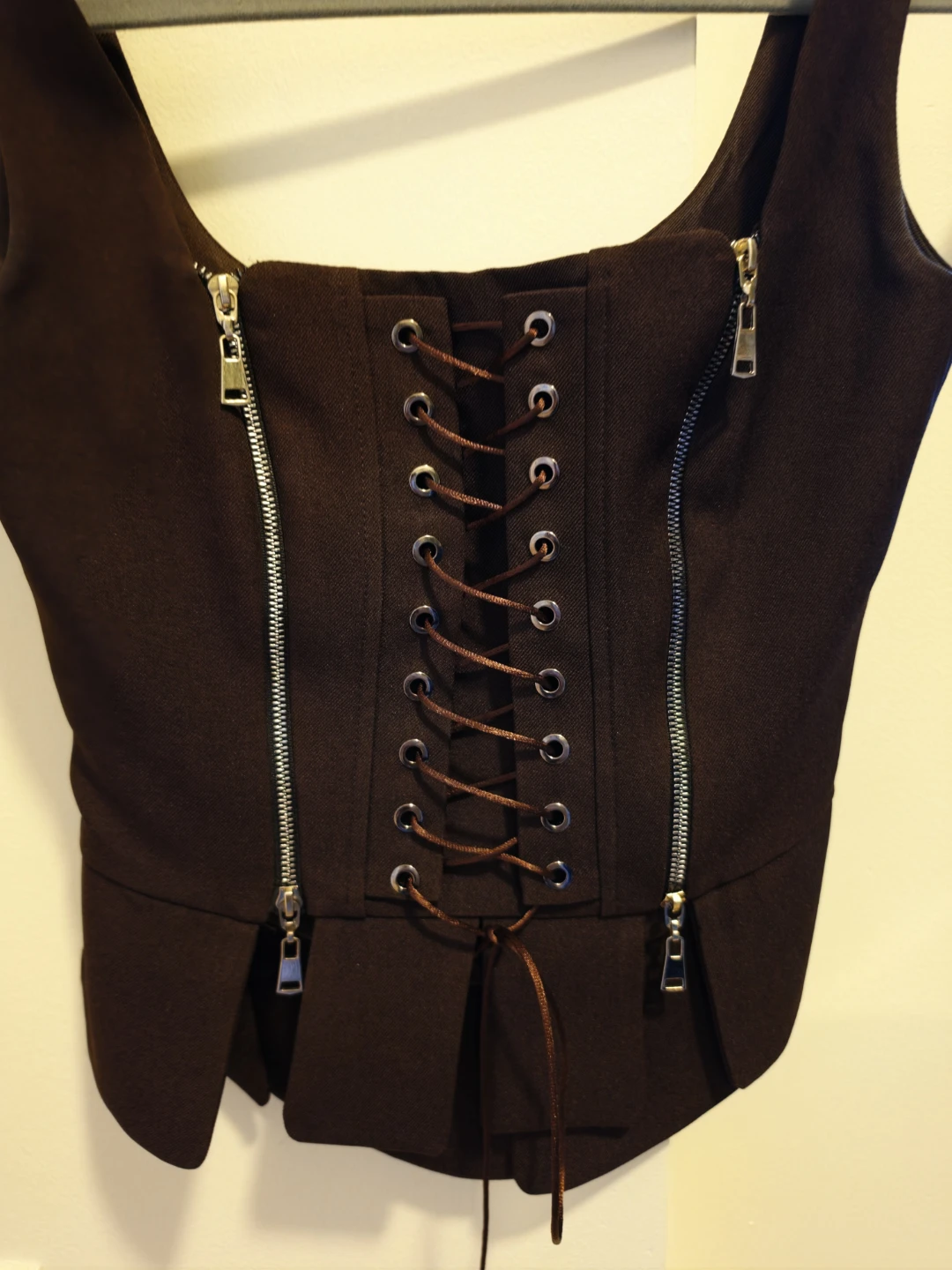 Dark Brown Corset-Style Peplum Top - photo 3