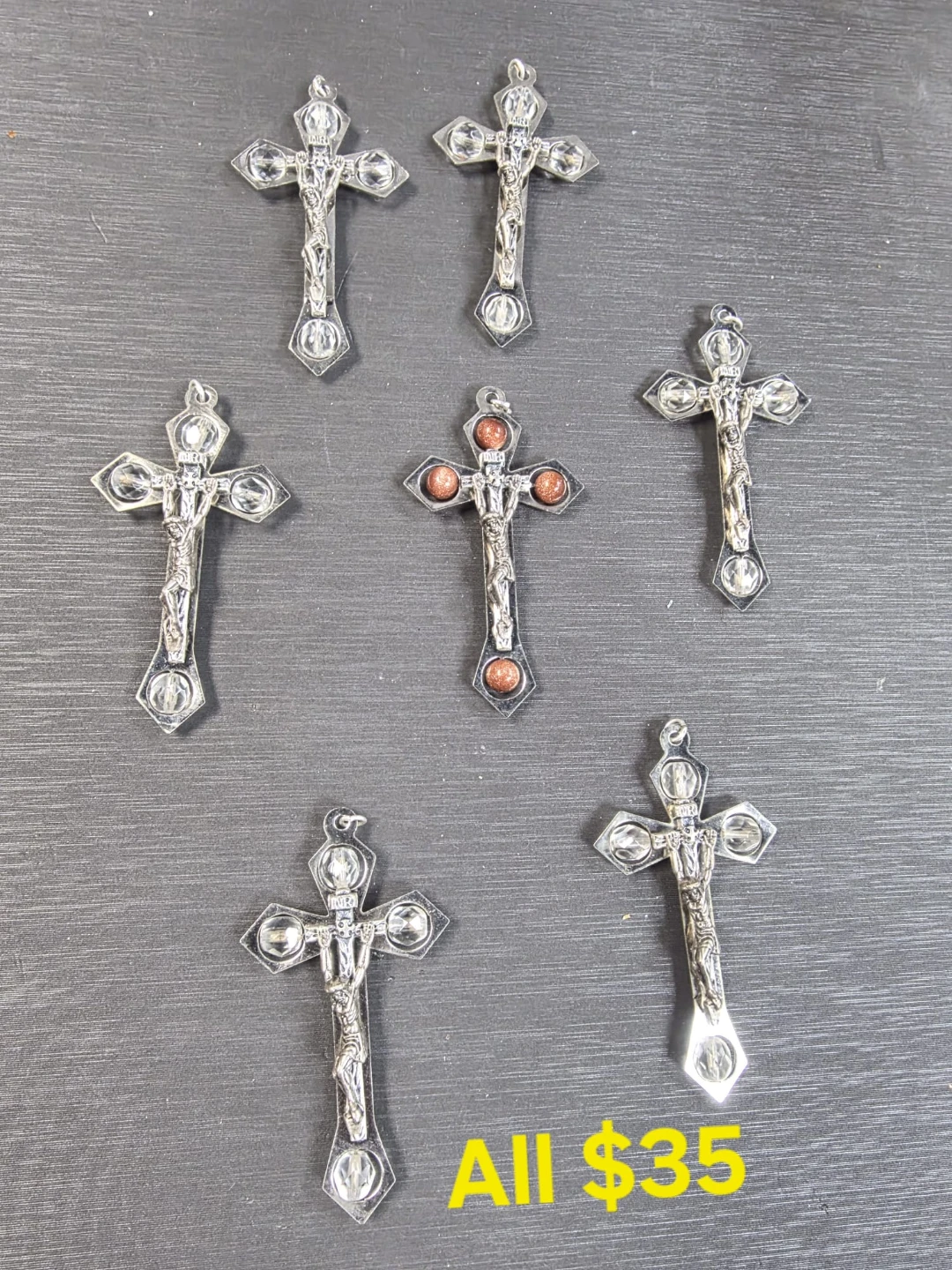 Set of 6 Silver-Tone Crucifix Pendants