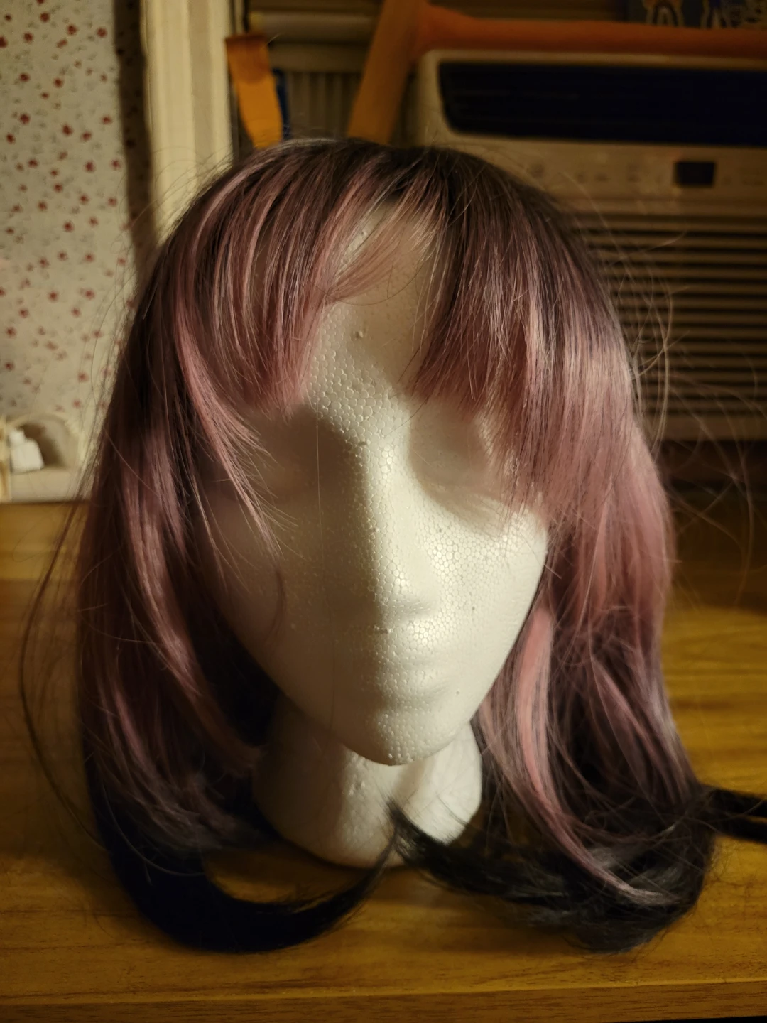Black and Pink Ombre Wig (Stand Included)