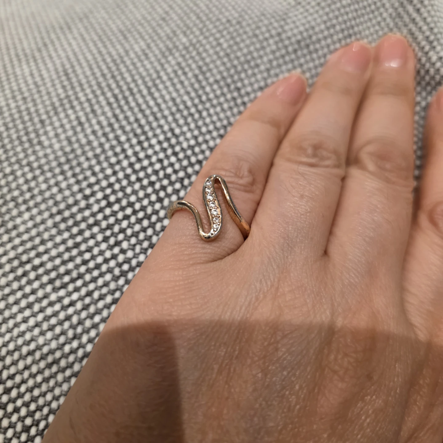 Gold Tone Wave Bypass Ring Channel Set Rhinestones Accent Band