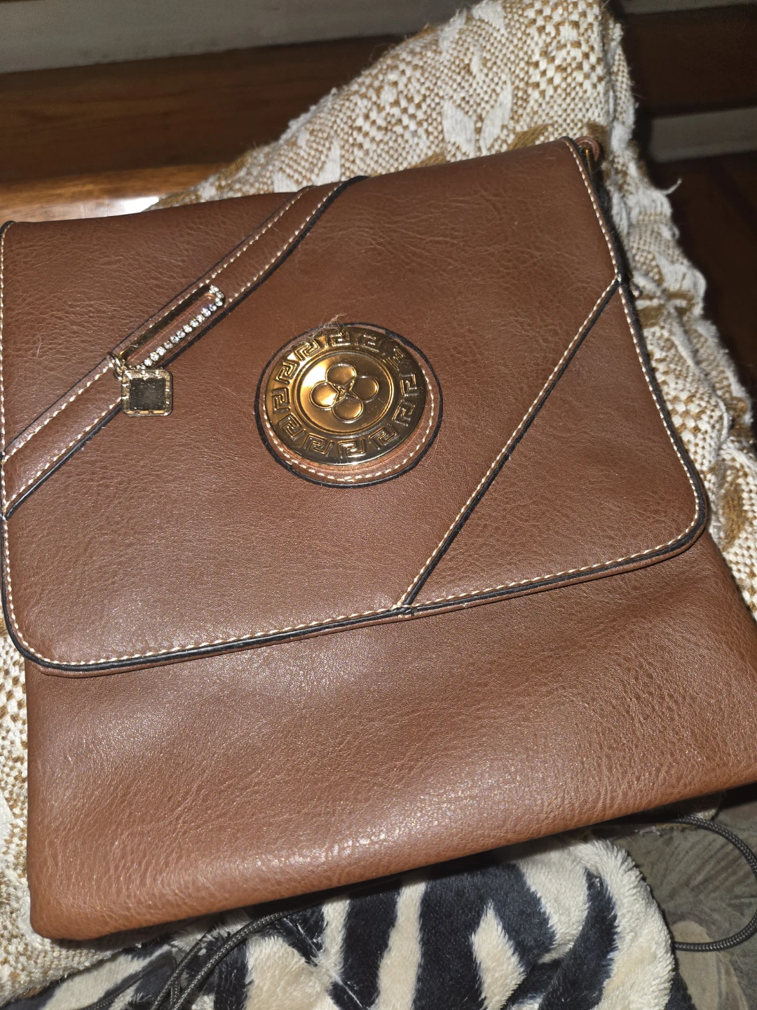 Brown Faux Leather Crossbody Bag