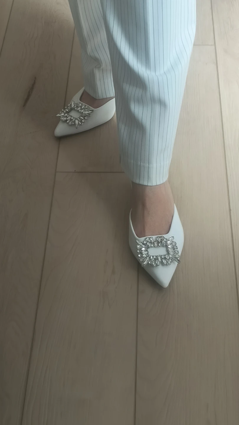 White Rhinestone Slingback Heels – Size 8 / 38 - photo 2