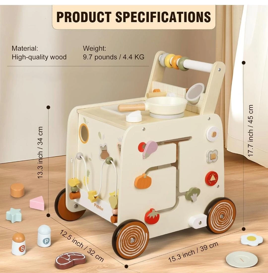 Pithfor 3-in-1 Wooden Baby Walker and Activity Center - photo 4
