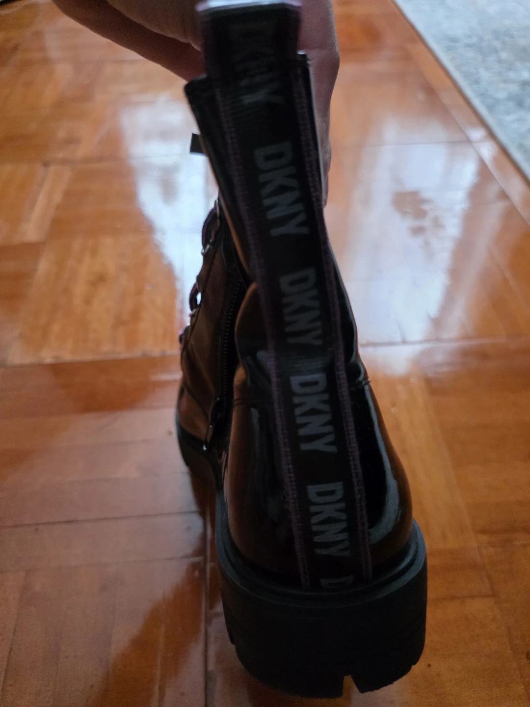 DKNY Black Patent Combat Boots - photo 4