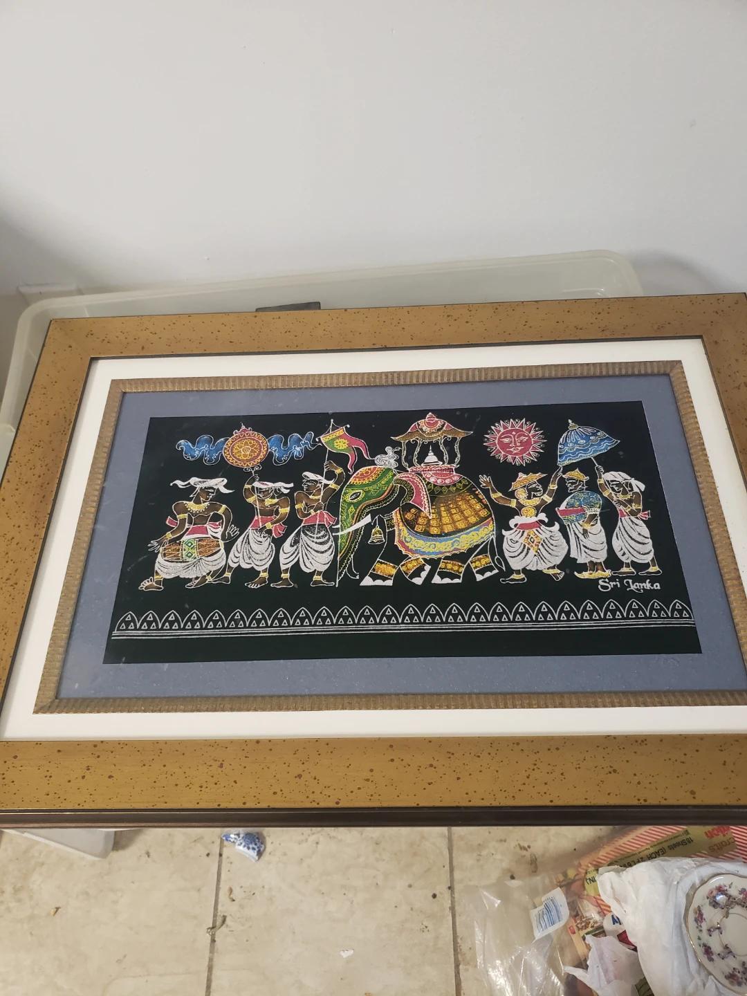 Framed Sri Lankan Velvet Painting – Kandy Perahera Festival - photo 2