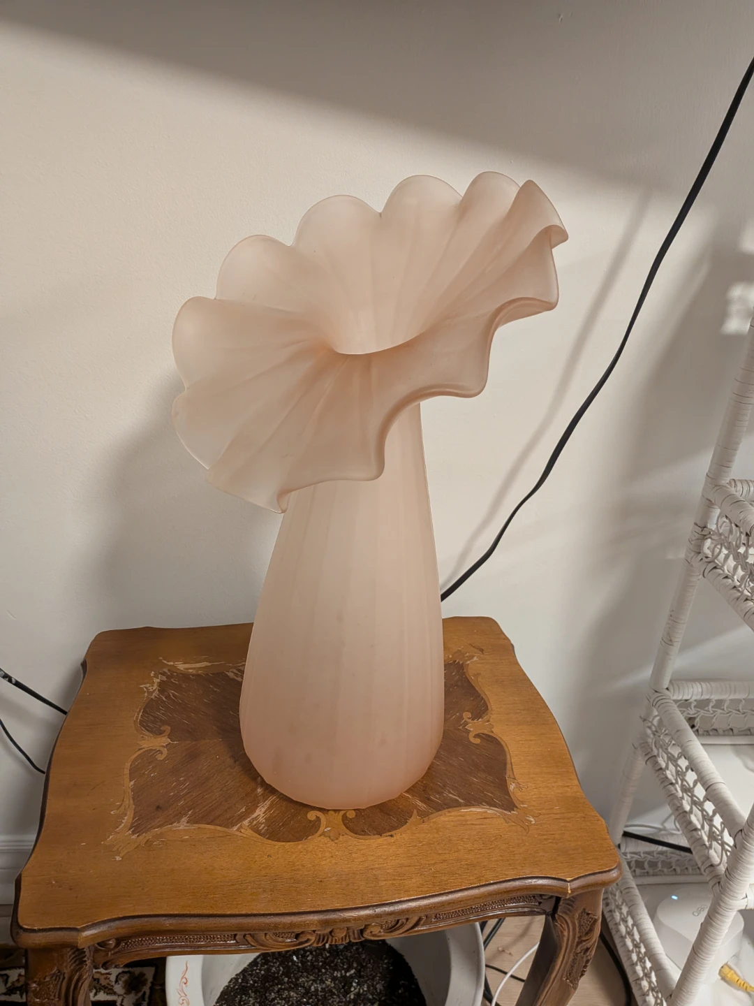 Vintage Frosted Pink Glass Vase