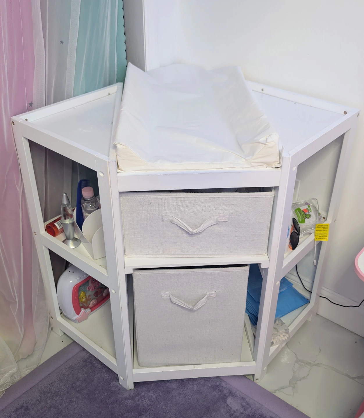 White Corner Changing Table with Drawers