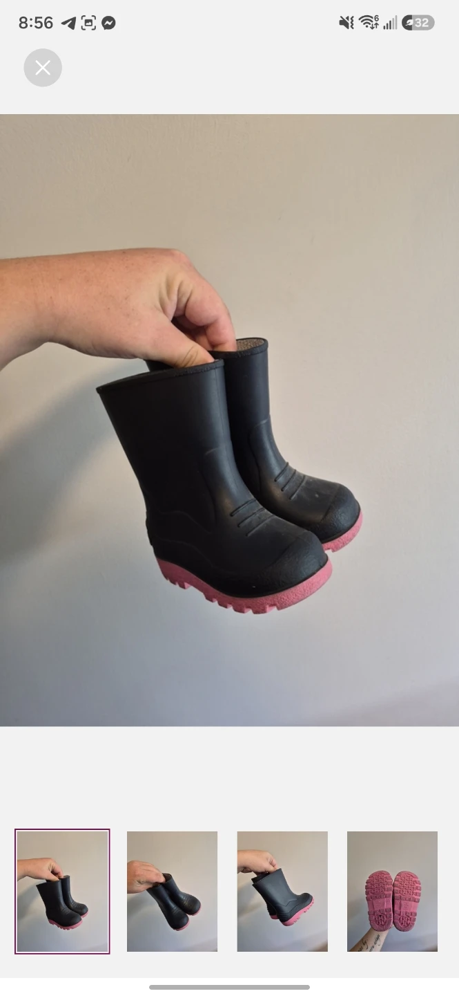Kids Black and Pink Rain Boots Size 6