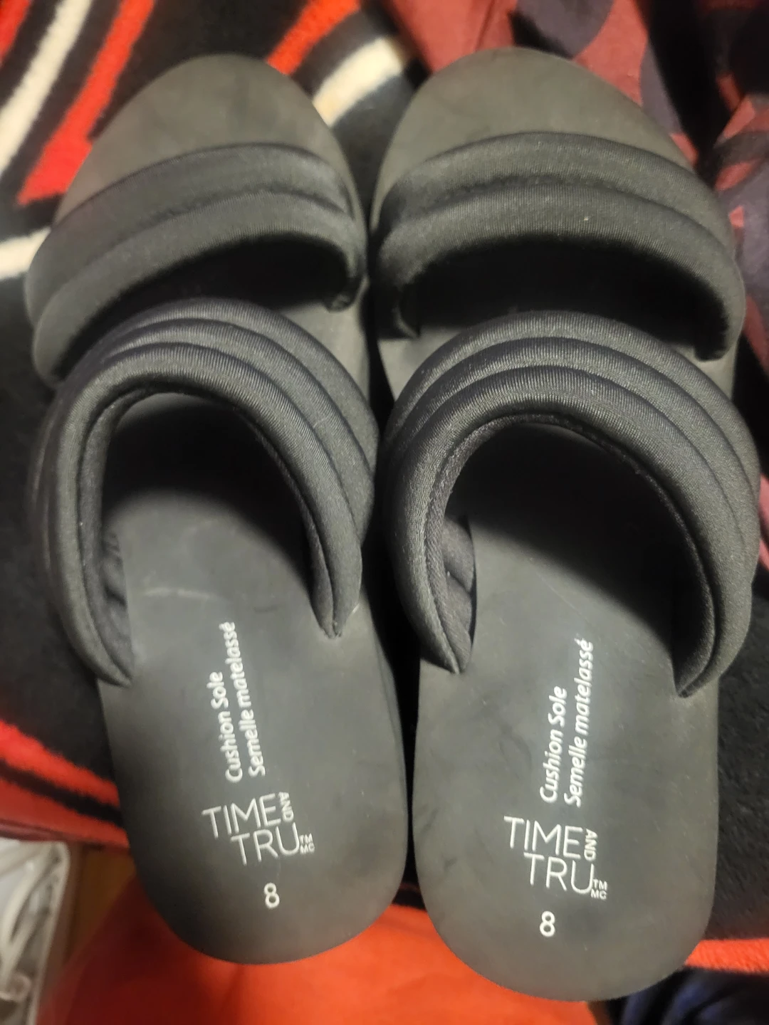 Time and Tru black cushion sole sandals size 8