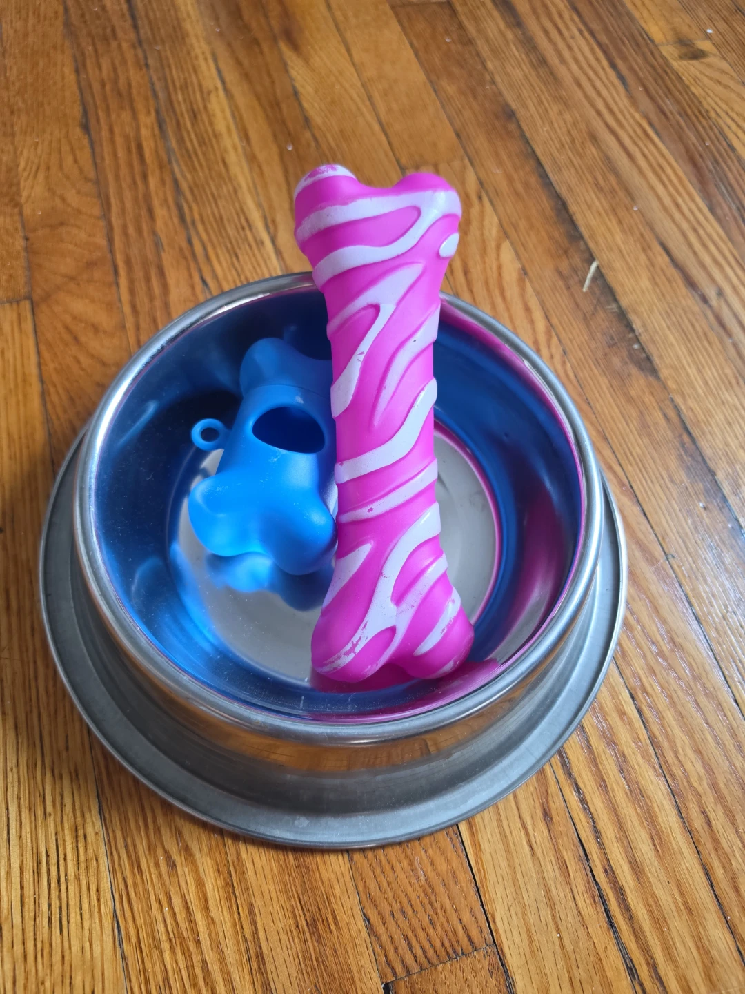 Dog Bowl with Rubber Toy 🏈  and poopy bag container