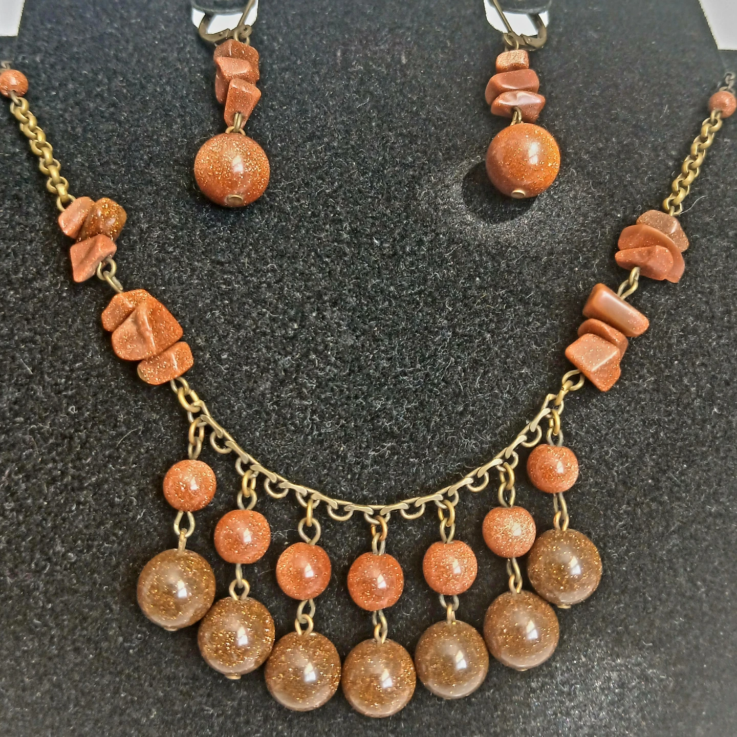 Goldstone Beaded Necklace and Earring Set
