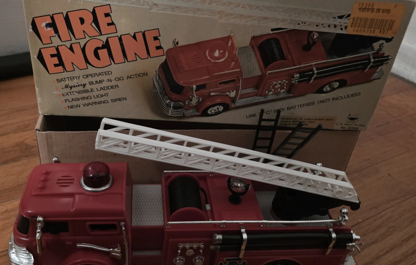 Vintage Battery Operated Fire Engine Toy with Extendable Ladder