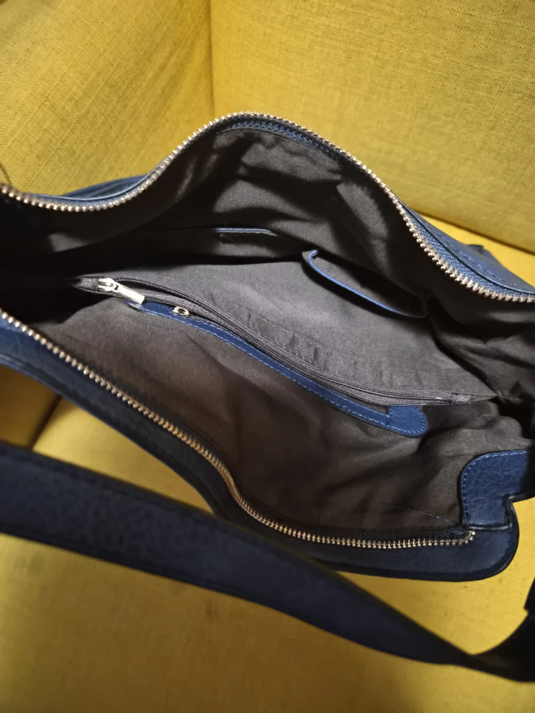 Navy Blue Faux Leather Shoulder Bag - photo 3