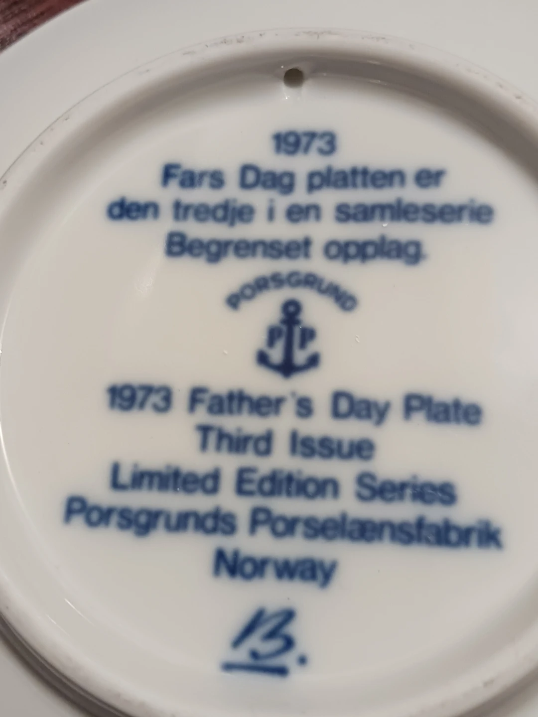 Norway Fars Dag1973. Father's Day Collector's Plate - photo 3