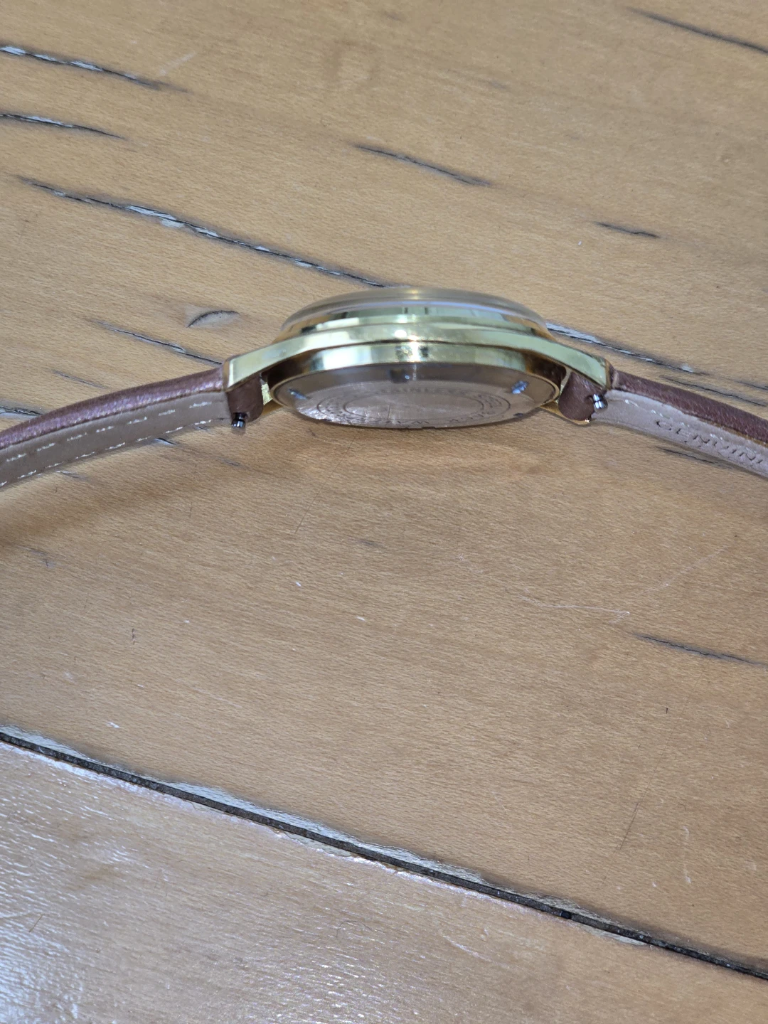 Vintage Leobe Gold-Tone Watch with Brown Leather Strap - photo 4