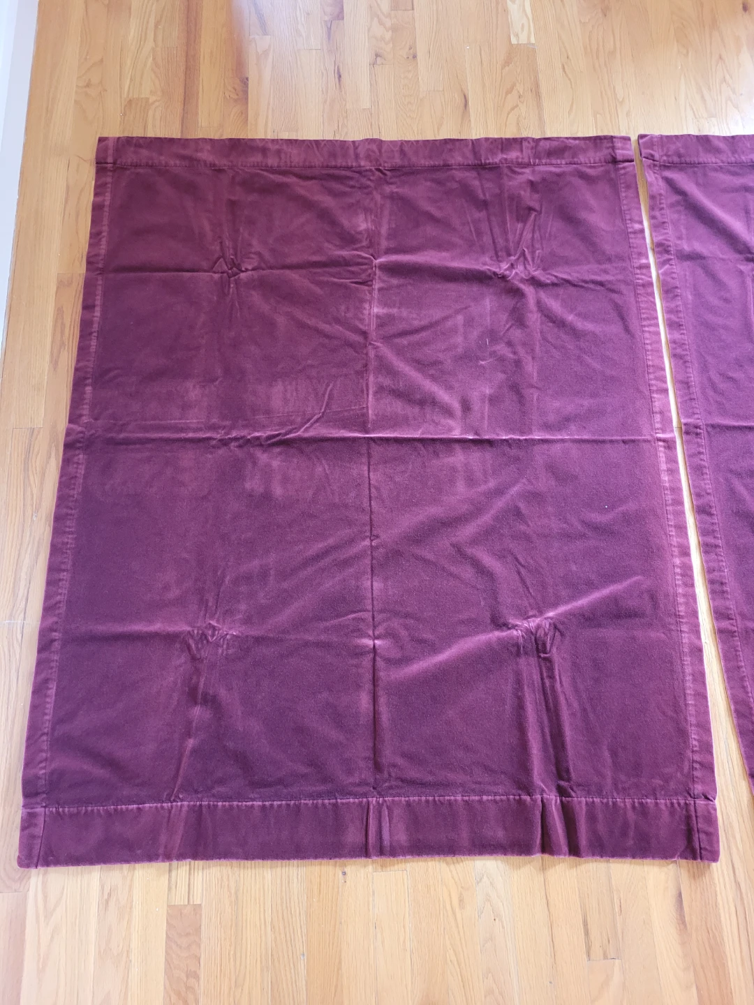 Pair of Pottery Barn Burgundy Velvet Curtains with Rods - photo 2