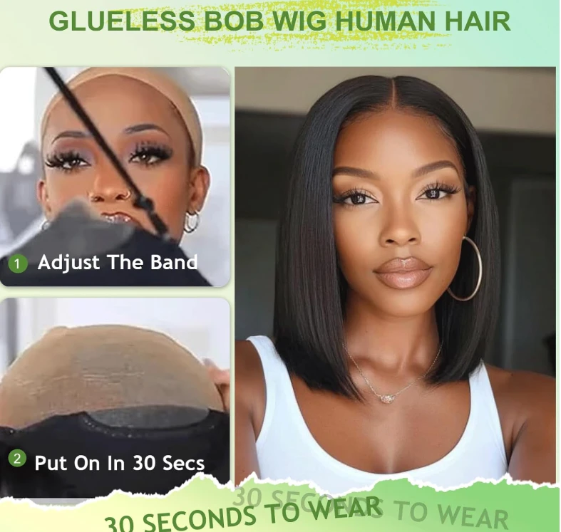 Human Hair Glueless Bob Wig - Black, 12 Inch - photo 4