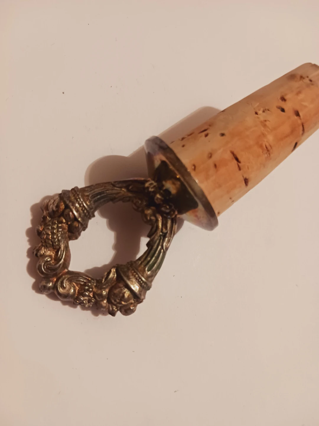 Vintage Ornate Silver & Cork Wine Stopper