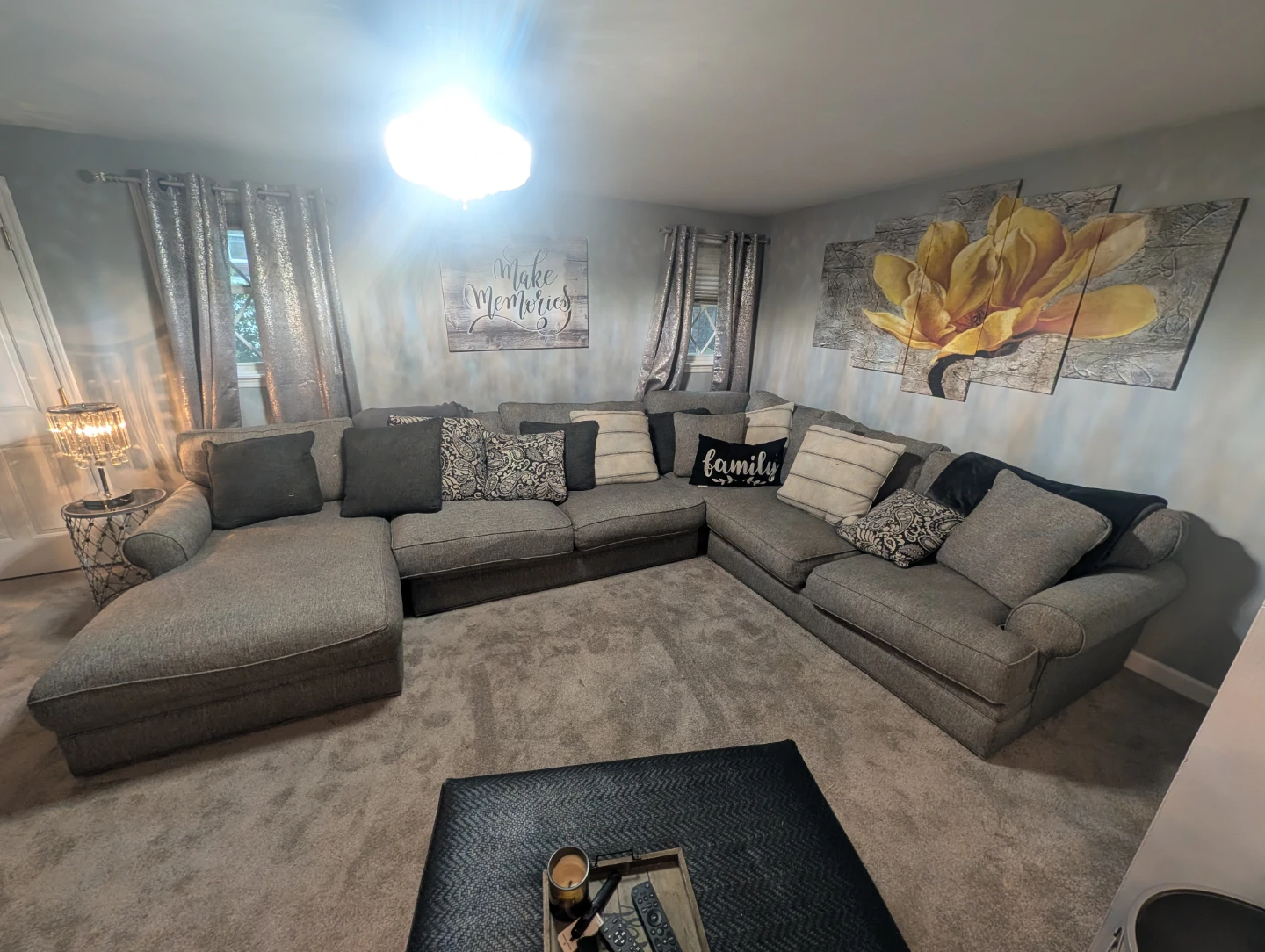 Large Gray Sectional Sofa with Chaise