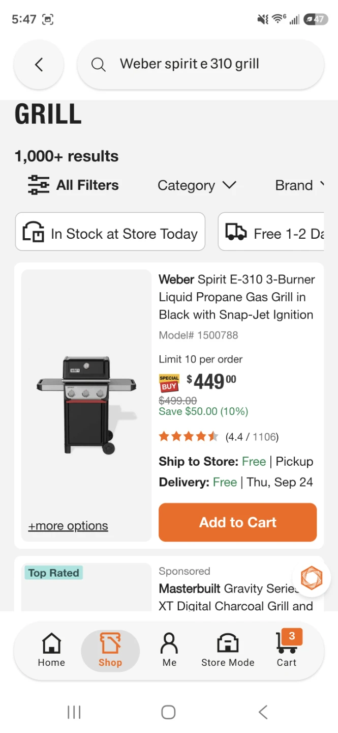 New Weber Spirit E-310 Liquid Propane Gas Grill
