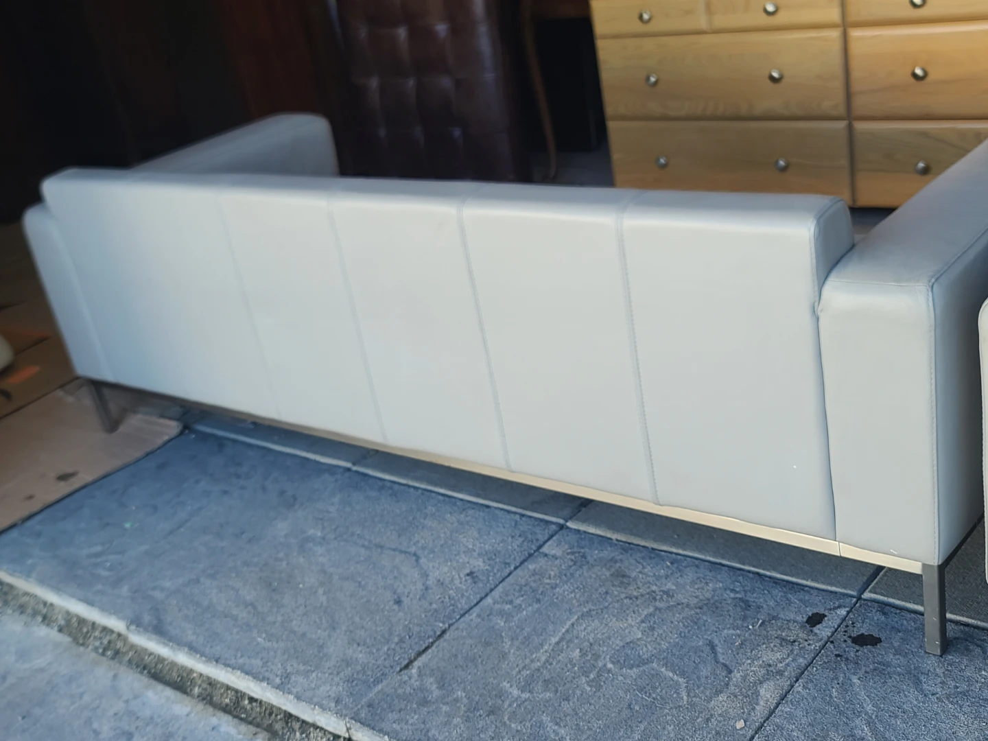 Modern Grey Leather Sofa with Ottoman - photo 4