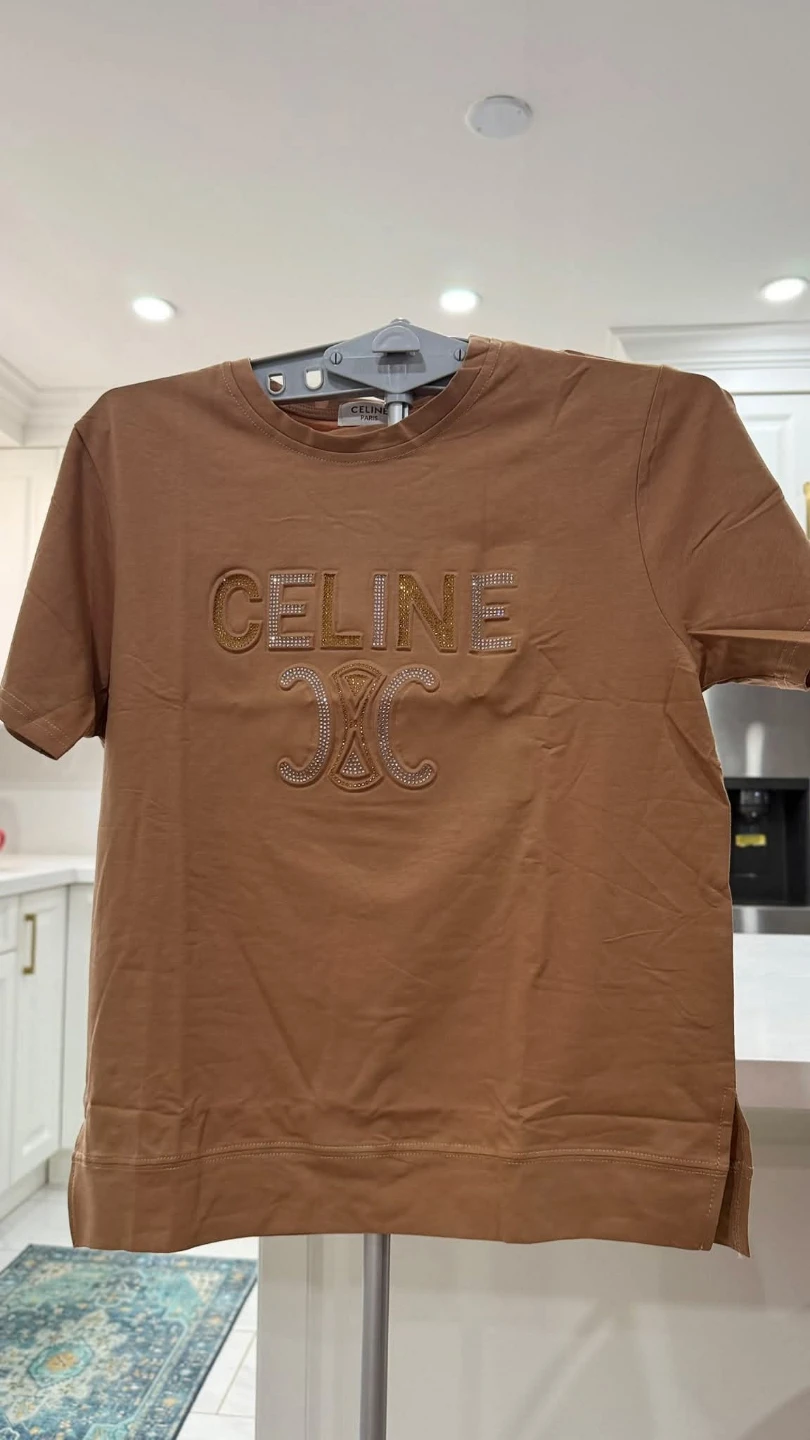 Celine Rhinestone Logo T-Shirt