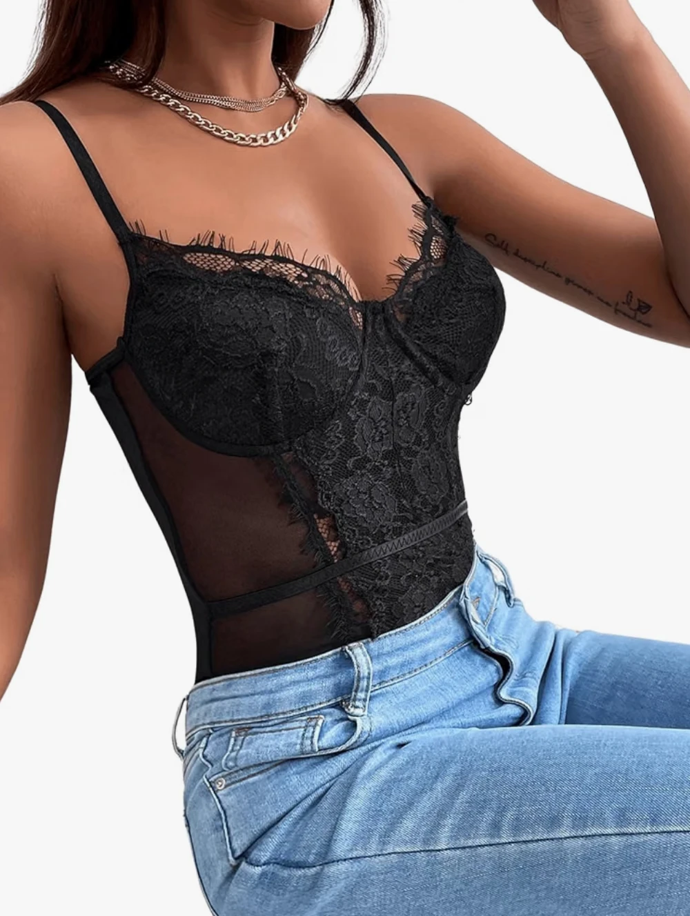🏈Brand New Women's Black Lace Bodysuit Top — Size M (fits M/L)🏈 - photo 3