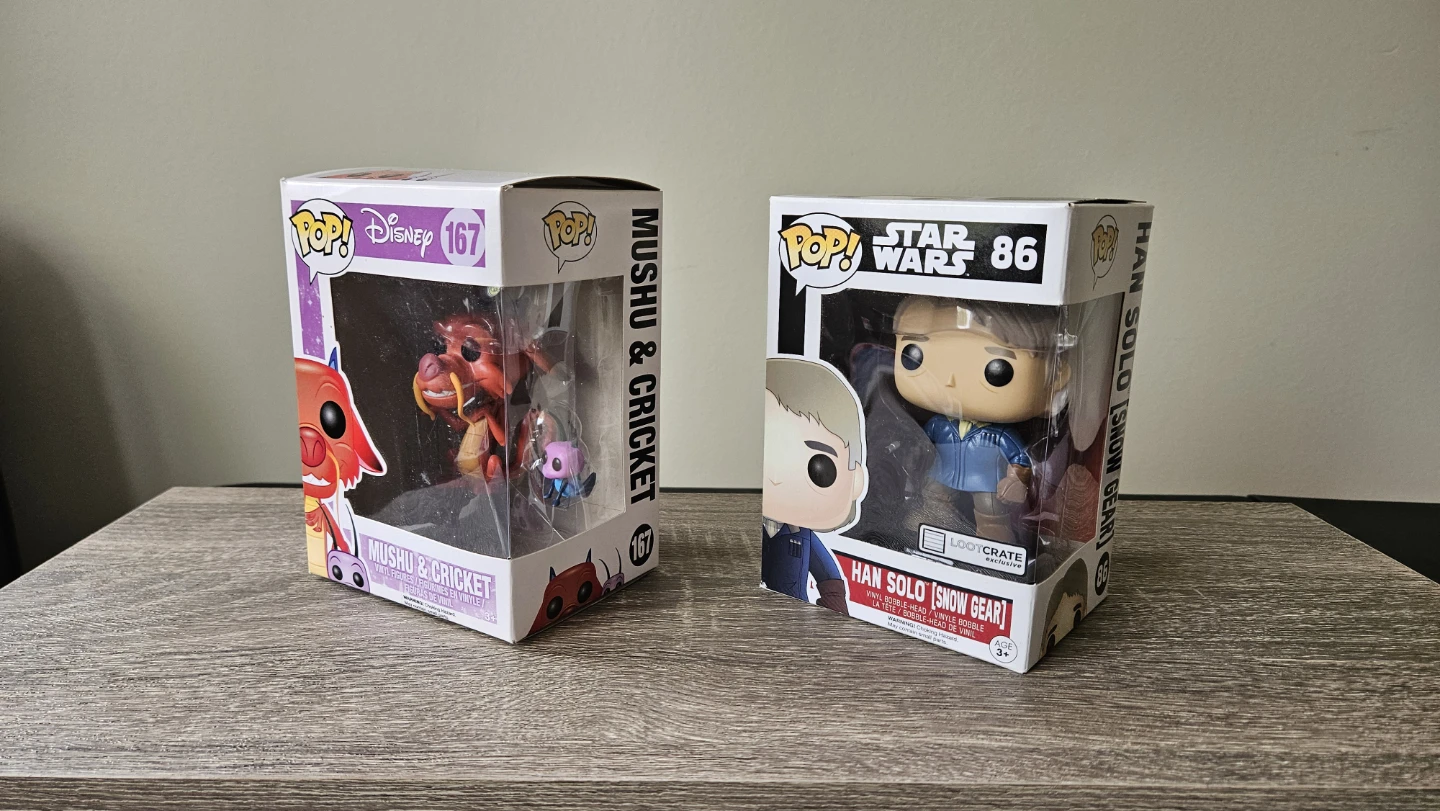 Funko Pop! Mushu & Cricket, Han Solo, and League of Legends