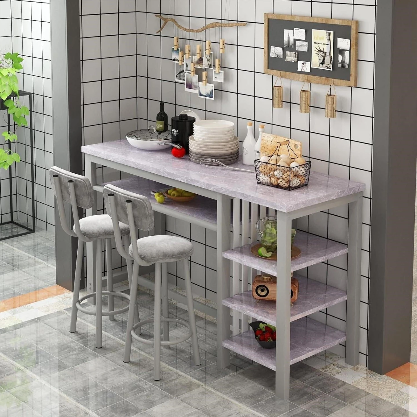 Kitchen Bar Table with 2 Stools