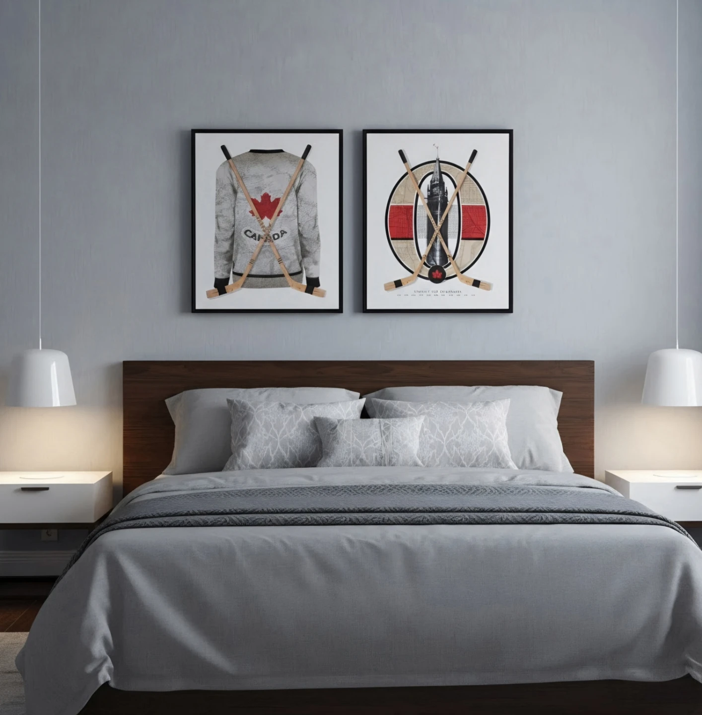 Set of Two Canadian Hockey Themed Framed Canvas Prints