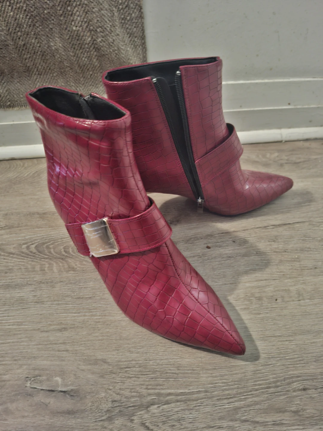 Red Croc-Embossed Ankle Boots Size 41