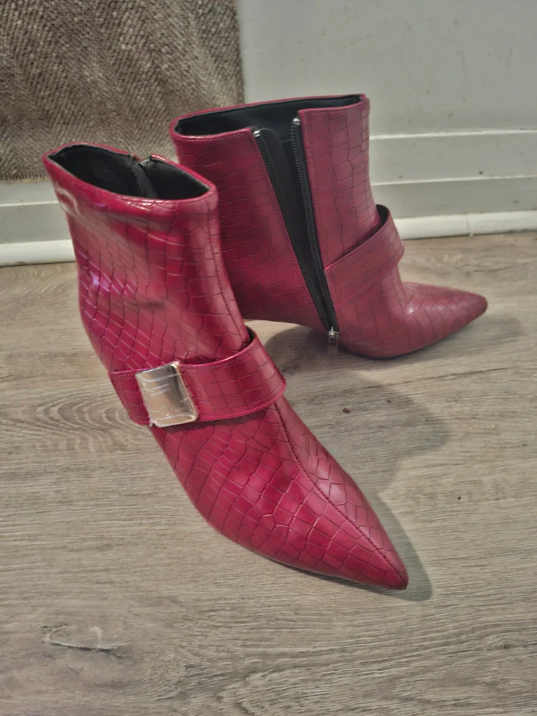 Red Croc-Embossed Ankle Boots Size 41