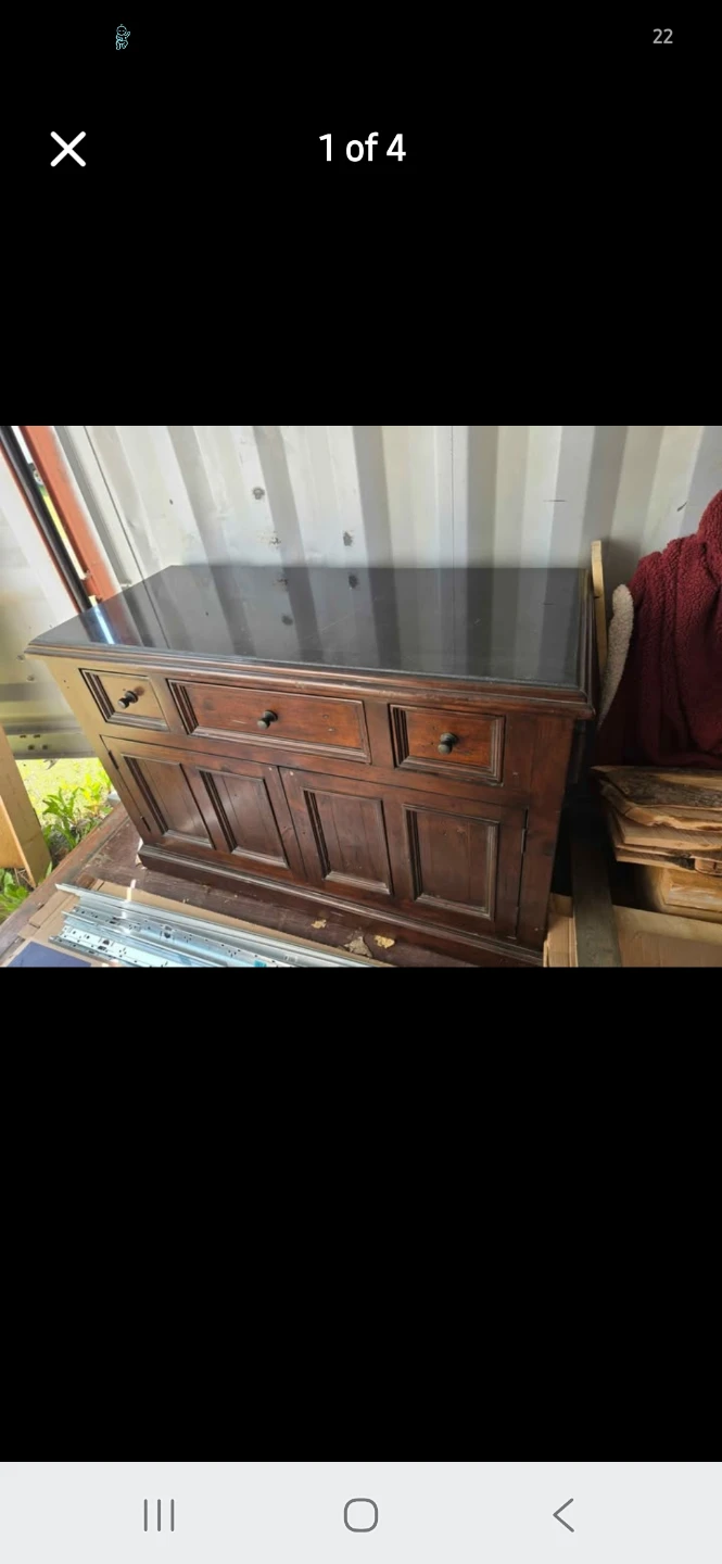 Dark Wood Buffet Cabinet with Marble Top
